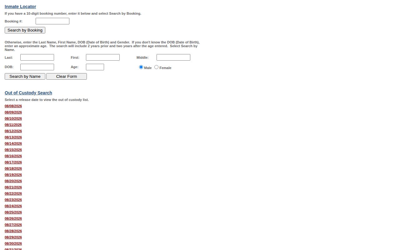 San Bernardino County recent arrest Inmate Locator search screen