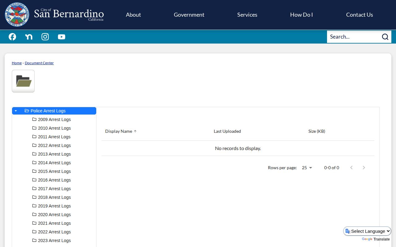 San Bernardino County police arrest log Document Center archive