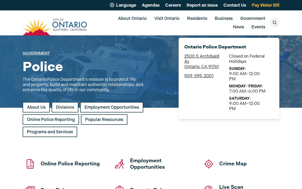 Official Ontario Police Department webpage