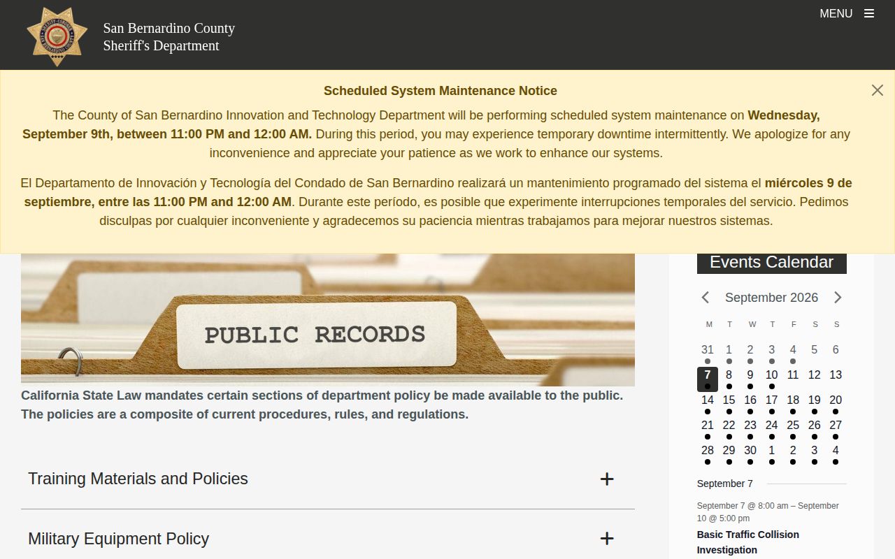 San Bernardino County arrest records and booking photo policy page