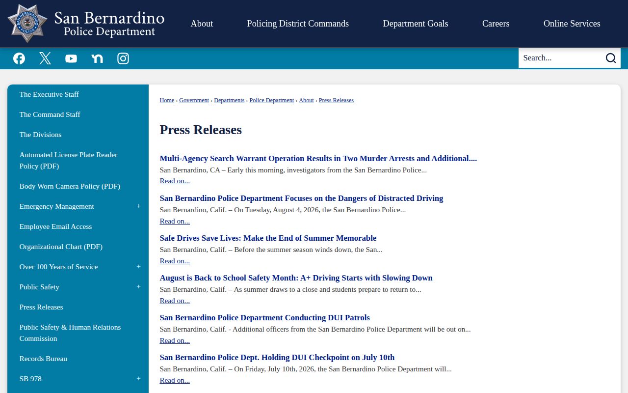 San Bernardino County police arrest news and press release archive